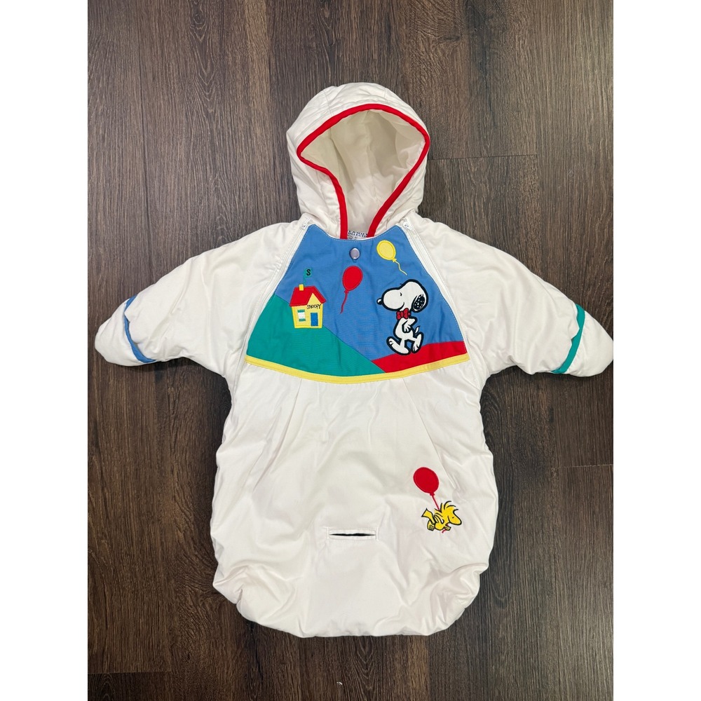 Vintage Peanuts Snoopy Quiltex Baby Bunting Newborn White Colorblock NWOT
